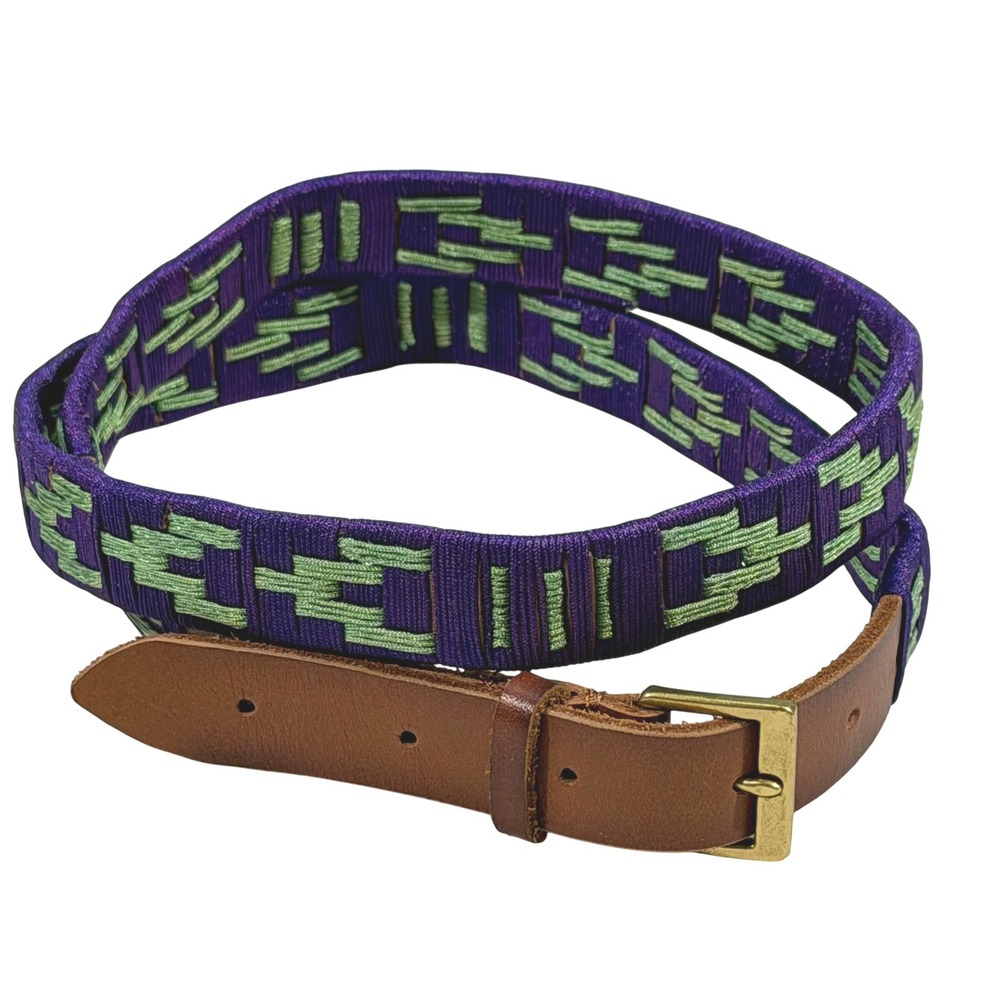 J.Crew Purple Green Embroidered Geo Boho Leather Belt Womens Medium NWOT 39"